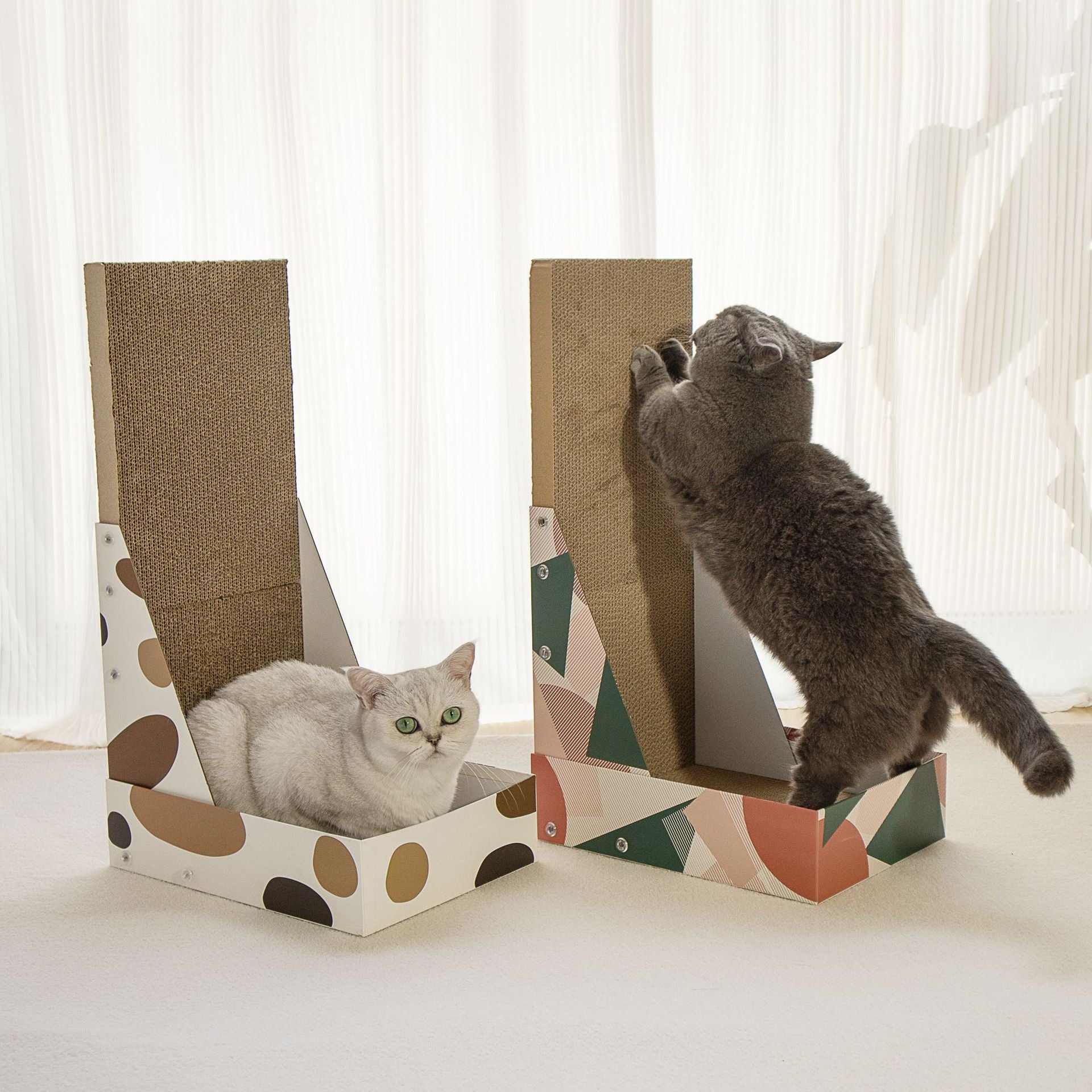 Triple Pattern Cat Scratching Post and Lounge - 350x250x600mm Corrugated Cardboard V888-ELOSUNG25078