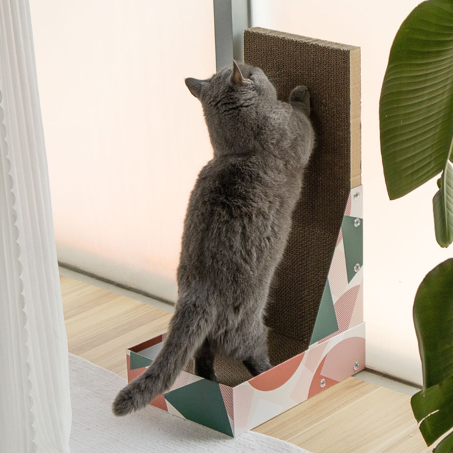 Triple Pattern Cat Scratching Post and Lounge - 350x250x600mm Corrugated Cardboard V888-ELOSUNG25078