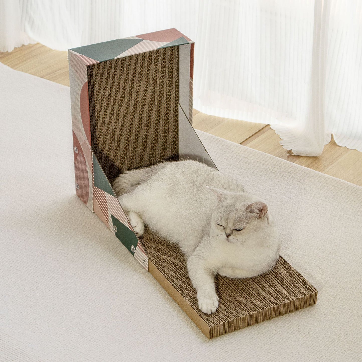Triple Pattern Cat Scratching Post and Lounge - 350x250x600mm Corrugated Cardboard V888-ELOSUNG25078