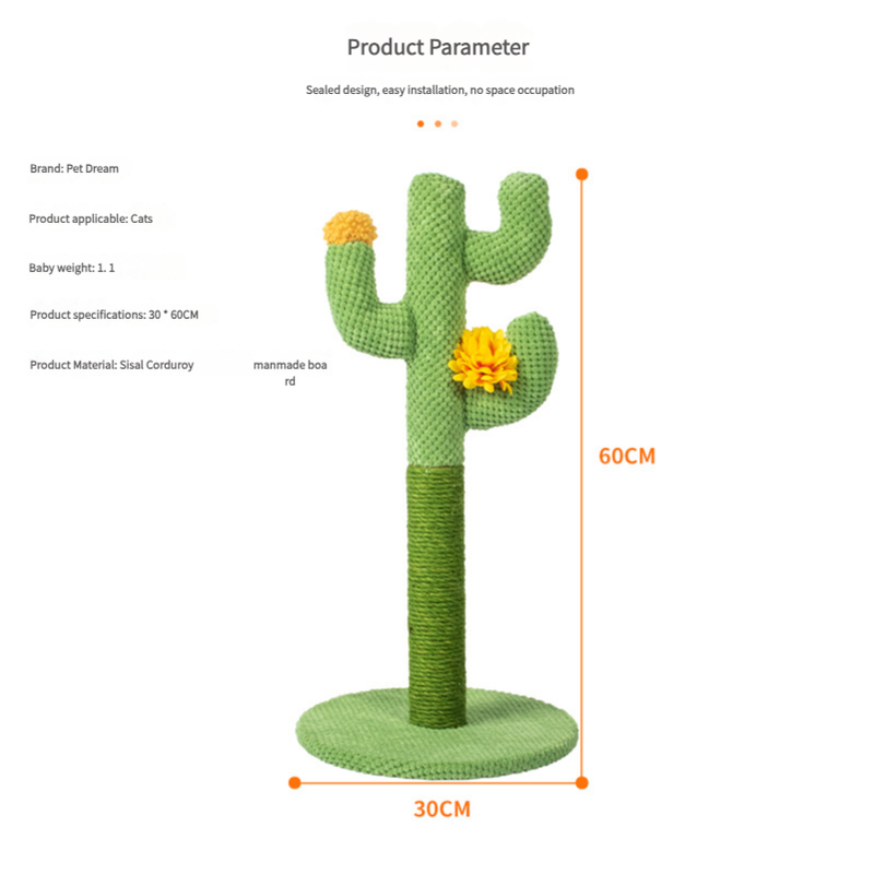 Cactus-Shaped Cat Scratching Post with Sisal Rope and Plush Chenille - Green V888-ELOSUNG25080