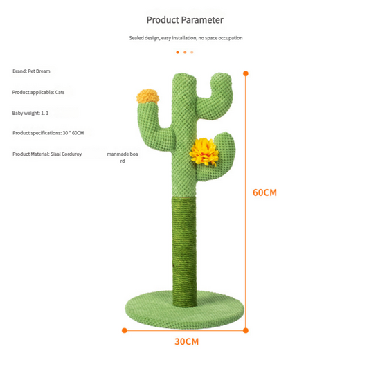 Cactus-Shaped Cat Scratching Post with Sisal Rope and Plush Chenille - Green V888-ELOSUNG25080
