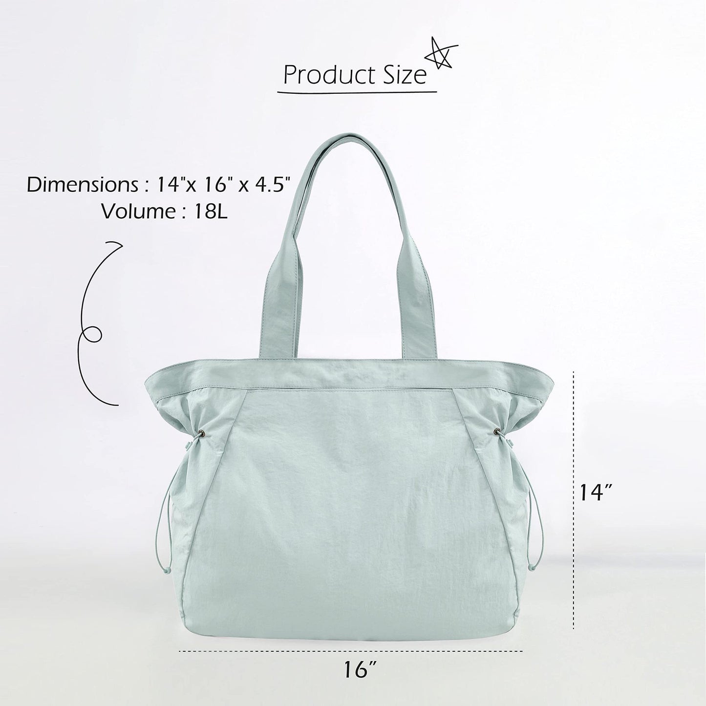 Water-Resistant Tote Bag with Drawstring Side-Cinch and Snap Closure - 18L Capacity Black V888-ELOSUNG25103