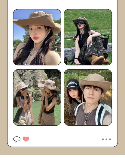 Water-Repellent Wide-Brim Bucket Hat with Adjustable Chin Strap - Sun Protection Brown V888-ELOSUNG25105