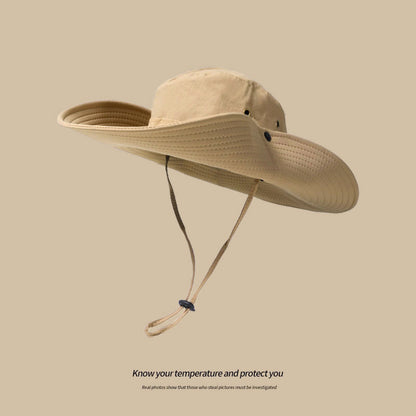 Water-Repellent Wide-Brim Bucket Hat with Adjustable Chin Strap - Sun Protection Khaki V888-ELOSUNG25106