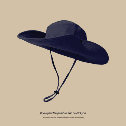 Water-Repellent Wide-Brim Bucket Hat with Adjustable Chin Strap - Sun Protection Dark Blue V888-ELOSUNG25109