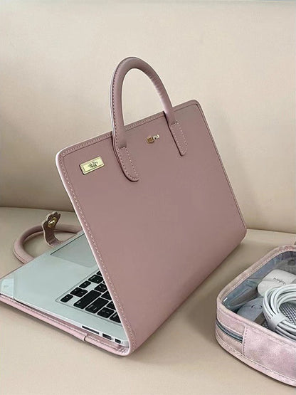 Stylish Leather Laptop Sleeve with Handle and Perforated Design - Soft Pink Color V888-ELOSUNG25110