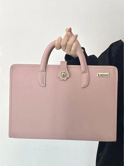 Stylish Leather Laptop Sleeve with Handle and Perforated Design - Soft Pink Color V888-ELOSUNG25110