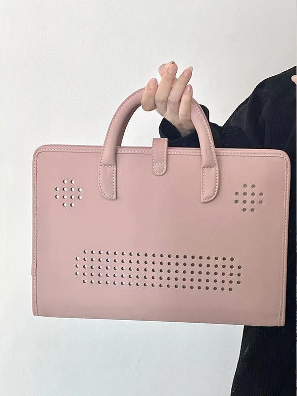 Stylish Leather Laptop Sleeve with Handle and Perforated Design - Soft Pink Color V888-ELOSUNG25110