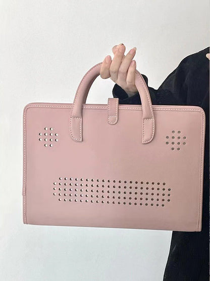 Stylish Leather Laptop Sleeve with Handle and Perforated Design - Soft Pink Color V888-ELOSUNG25110