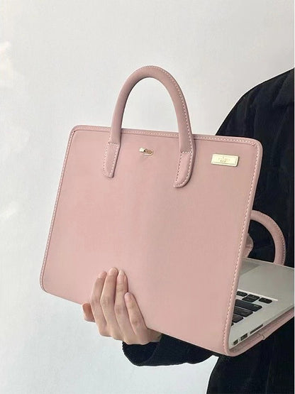 Stylish Leather Laptop Sleeve with Handle and Perforated Design - Soft Pink Color V888-ELOSUNG25110
