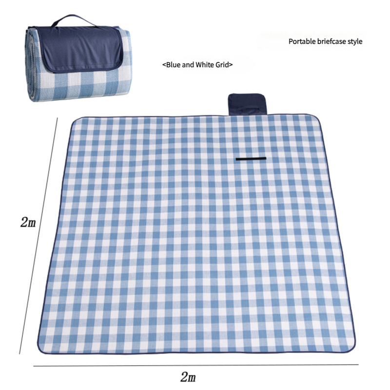 Waterproof Foldable Picnic Blanket with Handle - 2x2m Blue and white checkered V888-ELOSUNG25112