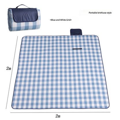 Waterproof Foldable Picnic Blanket with Handle - 2x2m Blue and white checkered V888-ELOSUNG25112