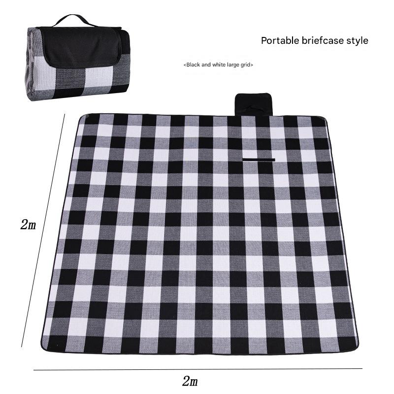 Waterproof Foldable Picnic Blanket with Handle - 2x2m Black and white large grid V888-ELOSUNG25115
