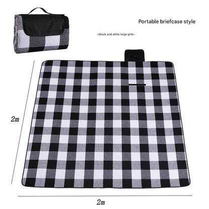 Waterproof Foldable Picnic Blanket with Handle - 2x2m Black and white large grid V888-ELOSUNG25115