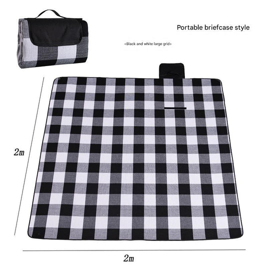 Waterproof Foldable Picnic Blanket with Handle - 2x2m Black and white large grid V888-ELOSUNG25115
