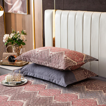 Comfortable cotton pillowcase, double-sided warm design, breathable and skin-friendly - red and gray V888-ELOSUNG25126