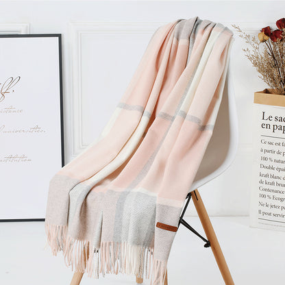 Cozy Color Block Fringe Scarf - Pink and Grey Shawl for Fall and Winter V888-ELOSUNG25141