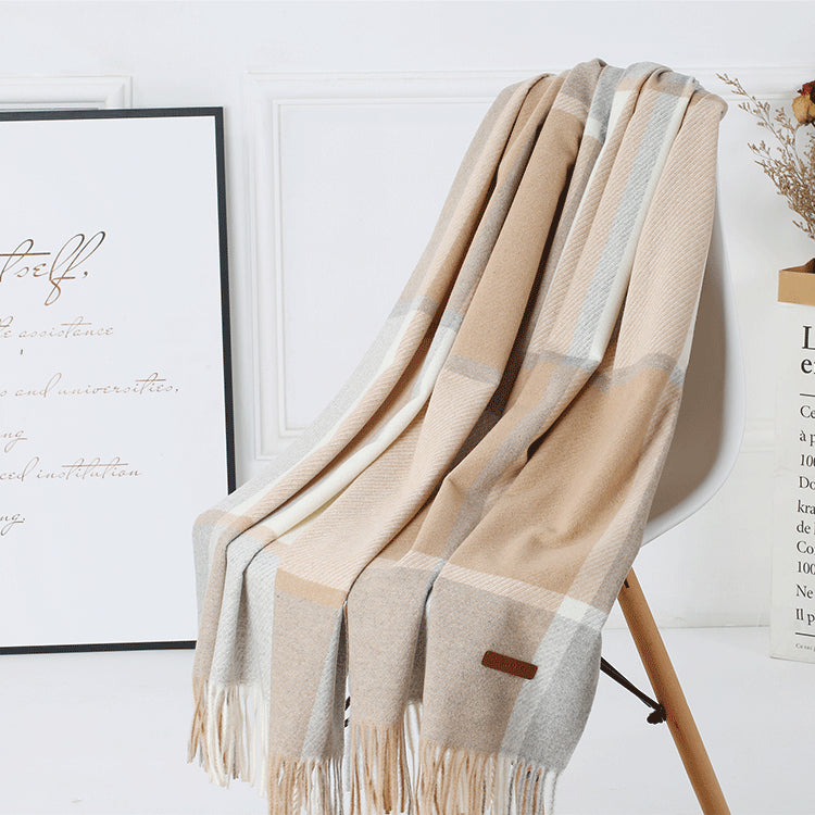 Cozy Color Block Fringe Scarf - Khaki Shawl for Fall and Winter V888-ELOSUNG25142