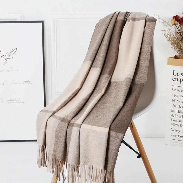 Cozy Color Block Fringe Scarf - Camel for Fall and Winter V888-ELOSUNG25143