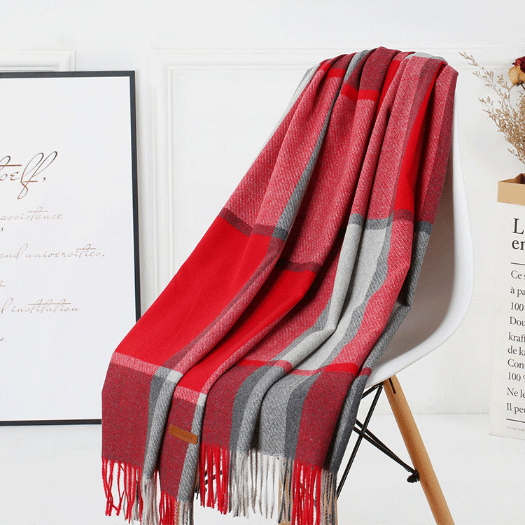 Cozy Color Block Fringe Scarf - Red Shawl for Fall and Winter V888-ELOSUNG25144