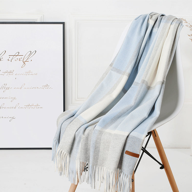 Cozy Color Block Fringe Scarf - Sky Blue Shawl for Fall and Winter V888-ELOSUNG25146