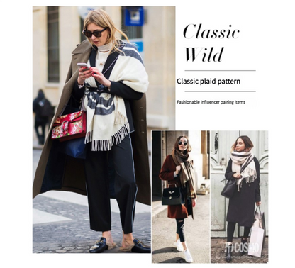 Cozy Color Block Fringe Scarf - Sky Blue Shawl for Fall and Winter V888-ELOSUNG25146