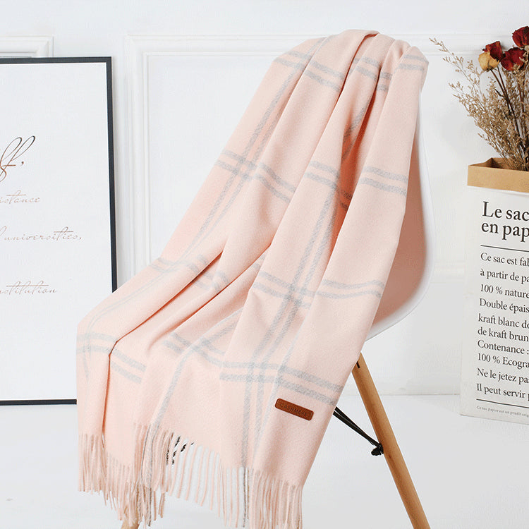 Cozy Color Block Fringe Scarf - Pink Shawl for Fall and Winter V888-ELOSUNG25147