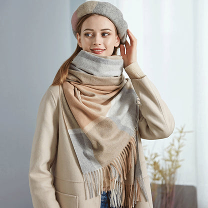Cozy Color Block Fringe Scarf - Pink Shawl for Fall and Winter V888-ELOSUNG25147