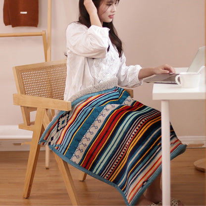 Double-Sided Geometric & Plush Throw Blanket - Warm 70x100cm Multi-Use Wrap(Color stripes/Back side light V888-ELOSUNG25148
