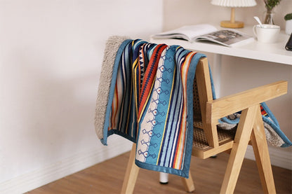 Double-Sided Geometric & Plush Throw Blanket - Warm 70x100cm Multi-Use Wrap(Color stripes/Back side light V888-ELOSUNG25148