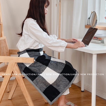 Double-Sided Geometric & Plush Throw Blanket - Warm 70x100cm Multi-Use Wrap(Black and white checkered/reverse V888-ELOSUNG25149