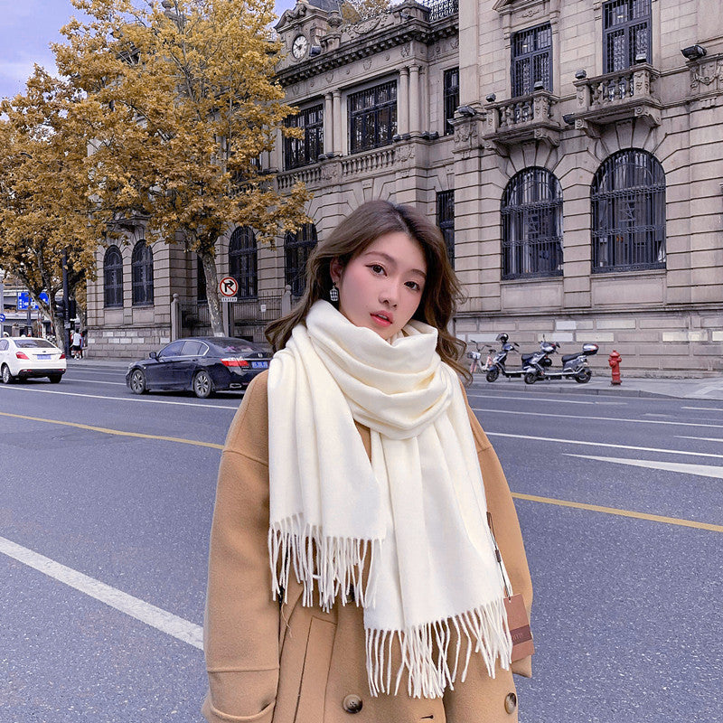 Luxury Cashmere Blend Scarf, Large 200x70cm Fringed Scarf (White) V888-ELOSUNG25156