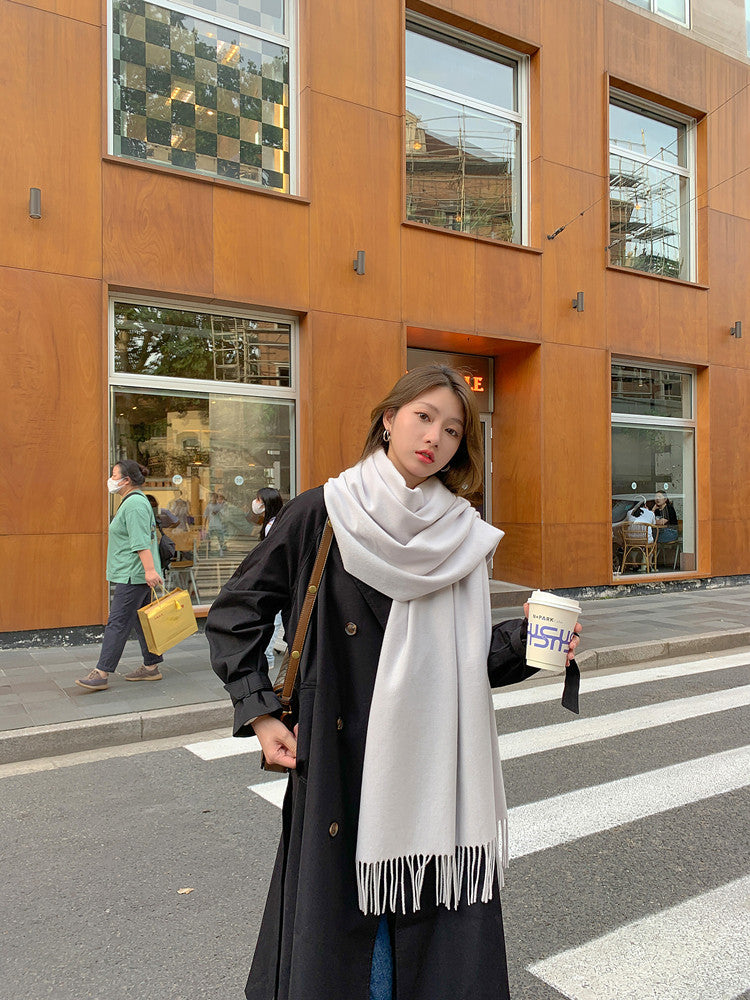 Luxury Cashmere Blend Scarf, Large 200x70cm Fringed Scarf (Ivory) V888-ELOSUNG25157