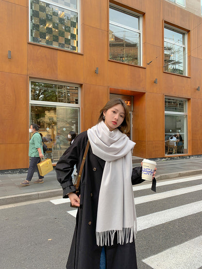 Luxury Cashmere Blend Scarf, Large 200x70cm Fringed Scarf (Ivory) V888-ELOSUNG25157