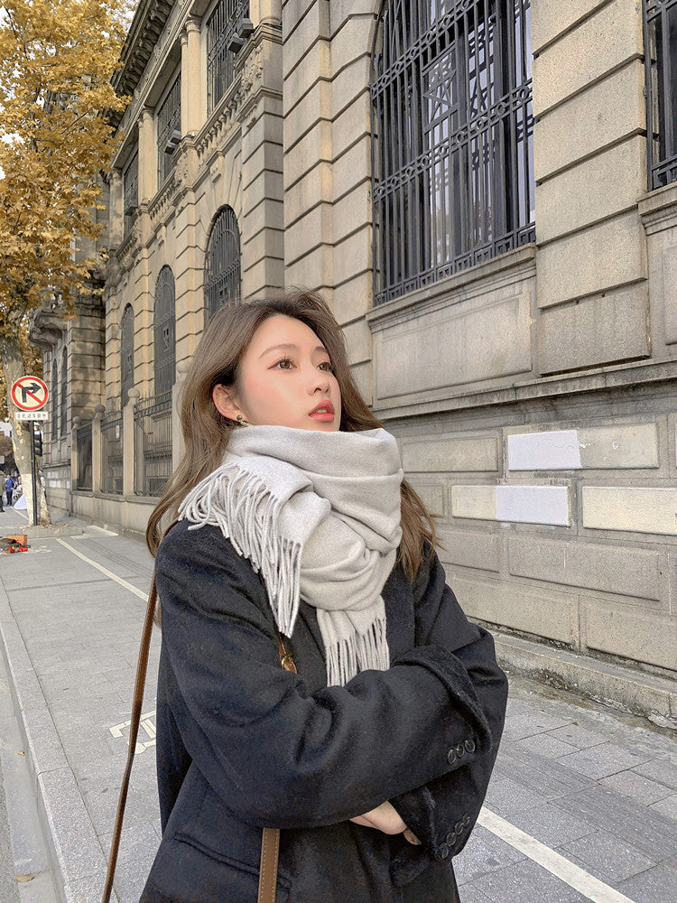 Luxury Cashmere Blend Scarf, Large 200x70cm Fringed Scarf (Beige Gray) V888-ELOSUNG25158