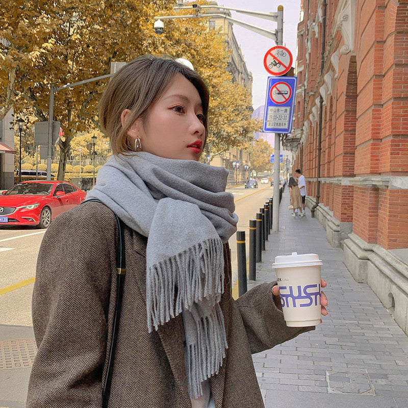 Luxury Cashmere Blend Scarf, Large 200x70cm Fringed Scarf (Light Gray) V888-ELOSUNG25160
