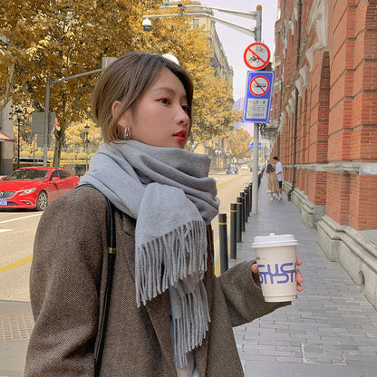 Luxury Cashmere Blend Scarf, Large 200x70cm Fringed Scarf (Light Gray) V888-ELOSUNG25160