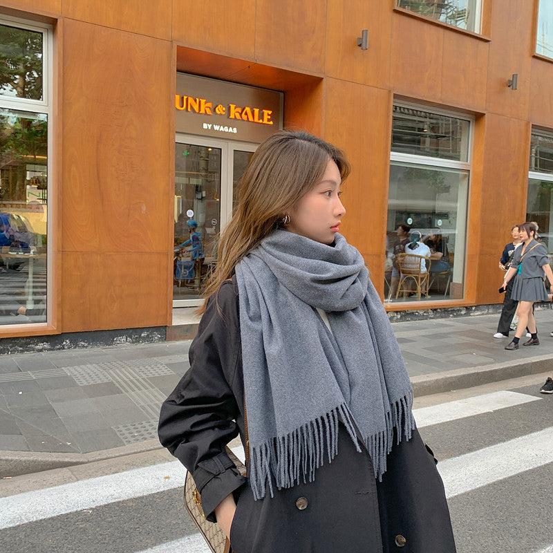 Luxury Cashmere Blend Scarf, Large 200x70cm Fringed Scarf (Dark Heather Gray) V888-ELOSUNG25161