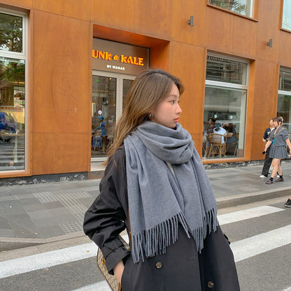 Luxury Cashmere Blend Scarf, Large 200x70cm Fringed Scarf (Dark Heather Gray) V888-ELOSUNG25161