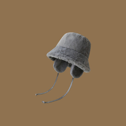 Plush Bucket Hat with Ear Flaps ,Warm Furry Winter Hat in Grey-One size (54-59cm) adjustable V888-ELOSUNG25169