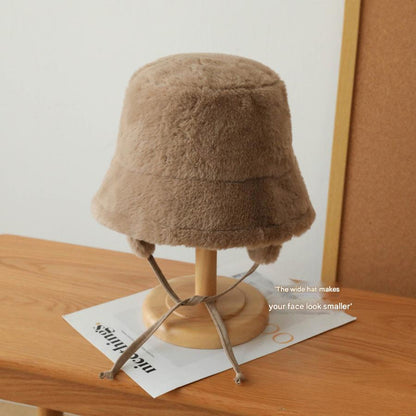Plush Bucket Hat with Ear Flaps ,Warm Furry Winter Hat in Grey-One size (54-59cm) adjustable V888-ELOSUNG25169