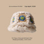 Plush Floral Bucket Hat,Warm Crocheted Winter Hat in Beige-Hat circumference: 56-60cm V888-ELOSUNG25172