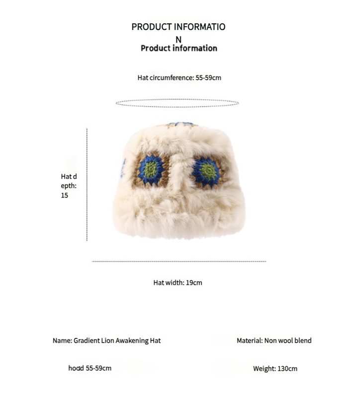 Plush Floral Bucket Hat,Warm Crocheted Winter Hat in Pink-Hat circumference: 56-60cm V888-ELOSUNG25175
