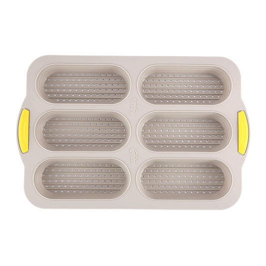 Brown 6-hole silicone baking mold, perforated loaf pan 37.5 cm x 24.5 cm, suitable for bread and cakes (sold V888-ELOSUNG25178