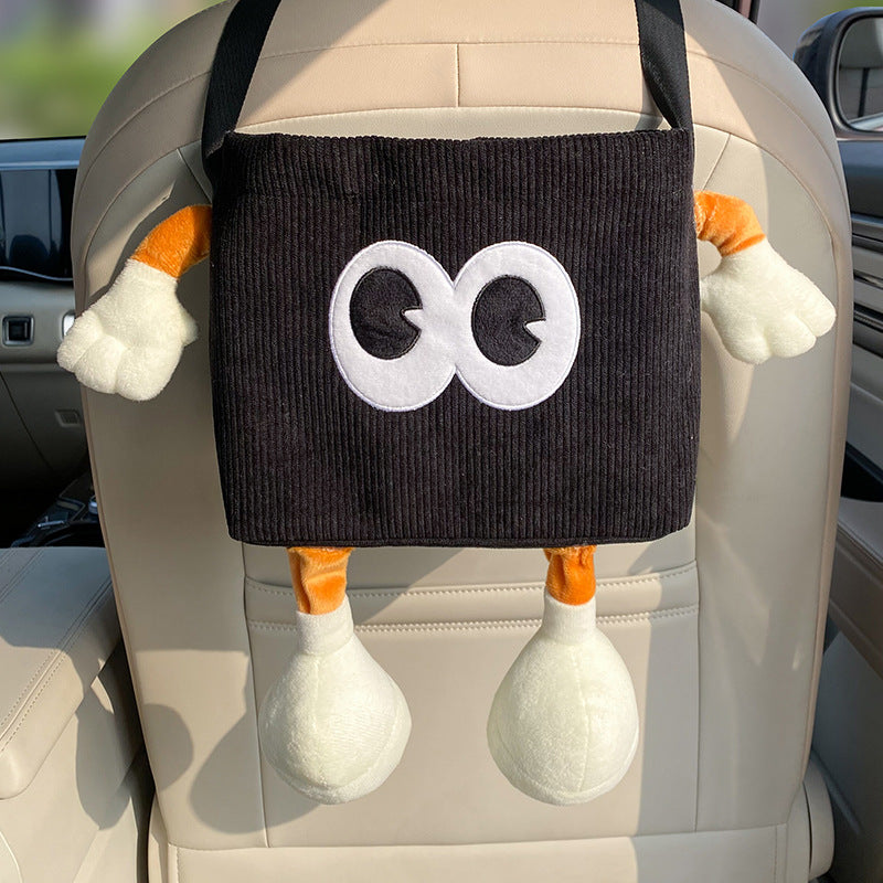 Black Cute Cartoon Car Trash Bin with Adjustable Strap - Water-Repellent Corduroy (19x24cm) V888-ELOSUNG25194