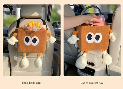 Black Cute Cartoon Car Trash Bin with Adjustable Strap - Water-Repellent Corduroy (19x24cm) V888-ELOSUNG25194