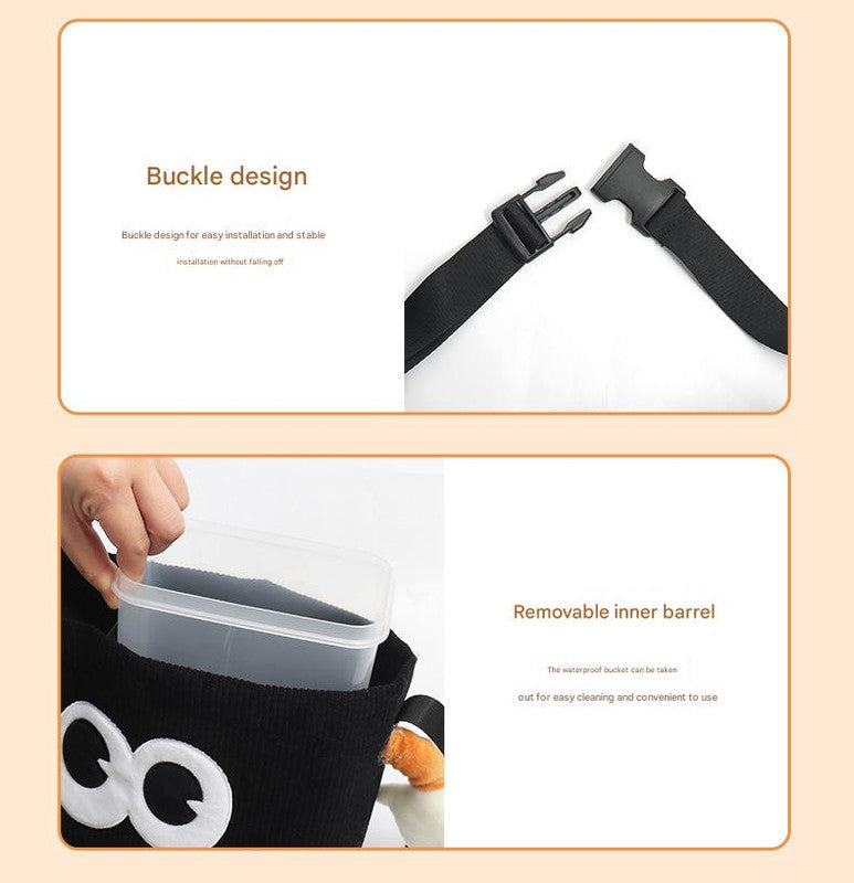 White Cute Cartoon Car Trash Bin with Adjustable Strap - Water-Repellent Corduroy (19x24cm) V888-ELOSUNG25195