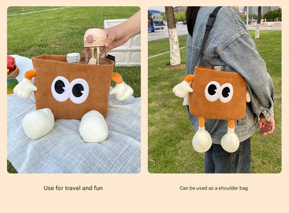 Brown Cute Cartoon Car Trash Bin with Adjustable Strap - Water-Repellent Corduroy (19x24cm) V888-ELOSUNG25196