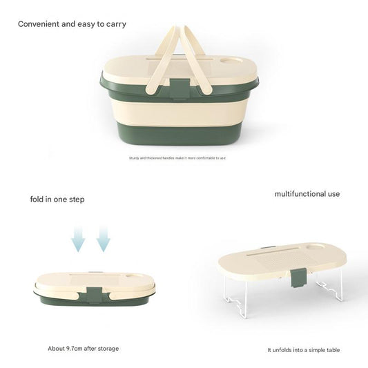 Foldable Picnic Basket with Tray - 16.5L Capacity, Green coffee color, Perfect for Camping and Outdoor V888-ELOSUNG25213