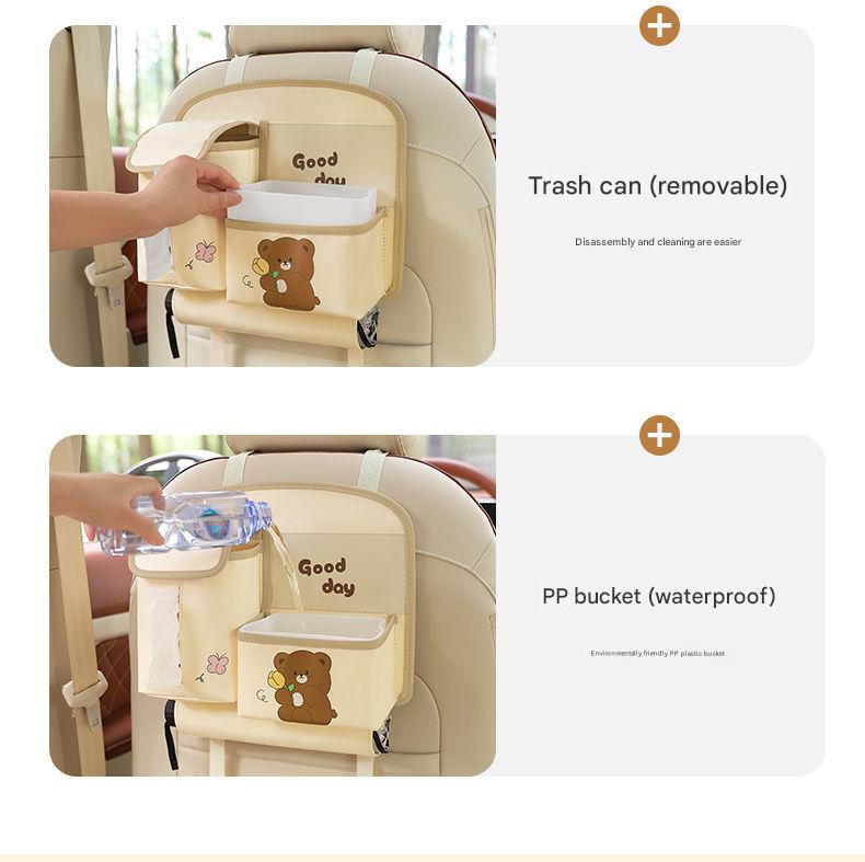 Car Seat Back Organizer with Practical design-Multi-Pocket Storage for Tissues and Gadgets-Beige V888-ELOSUNG25222